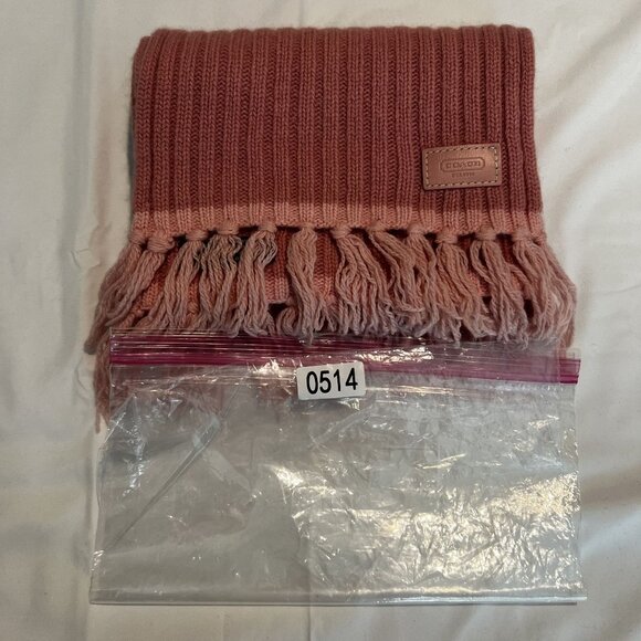 Coach Womens Pink Ribbed Knit Scarf With Fringe 40% Wool Angora Cashmere Blend - Picture 5 of 5